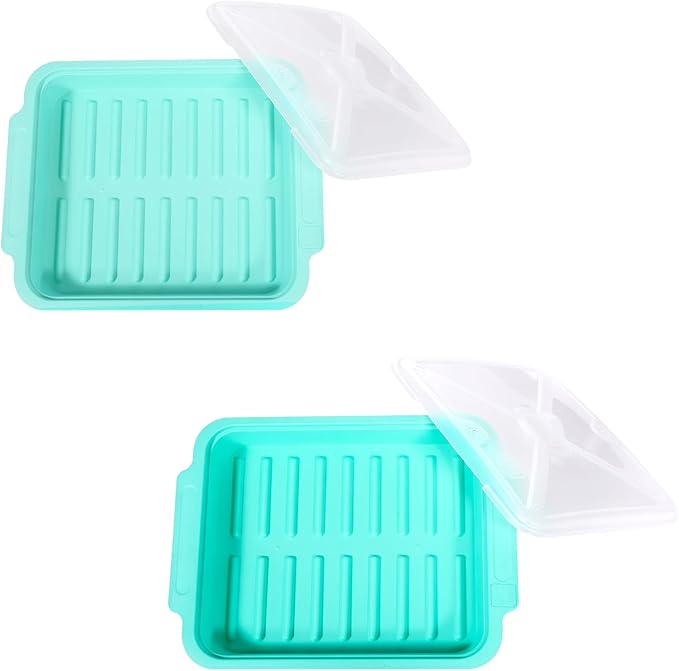 MMUGOOLER 2 Pack Microwave Easy Bacon Maker/Cooker with Lid, Safety, Quick and with No Mess, 11.3“ L x 9.0" W x 2.4" H- Blue