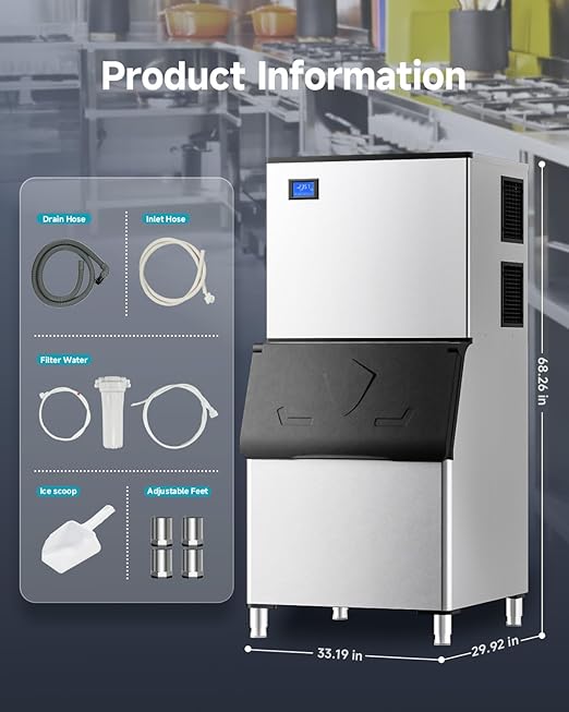 EUHOMY Commercial Ice Maker Machine,800lbs/24H,Industrial Ice Machine with 300lbs Storage Bin,Ice Ready in 10-15 Mins,SECOP Compressor&ETL,Stainless Steel Ice Maker for Bar/Cafe/Restaurant/Business