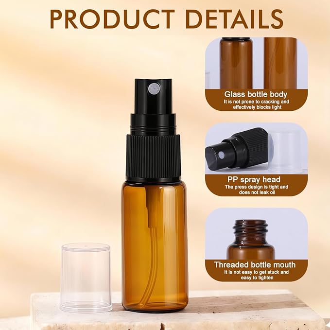 UPSTORE 12Pcs 10ml/0.34oz Glass Spray Bottles Empty Refillable Fine Mist Spray Bottle Dispenser with Cap Essential Oil Liquid Containers Jar for Perfume