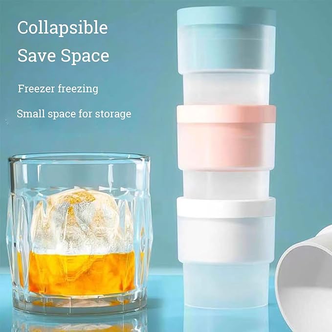 6-Pack Ice Ball Molds - 2.4" Large Spherical Ice Cube Trays for Whiskey & Cocktails, Reusable Silicone Freezer Mold for Cold Drinks, Baby Food, Hockey Puck Ice