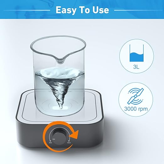 Rechargeable 3000rpm Magnetic Stirrer Mixer with Stir Bar, Brushless DC Motor Max 3000ml Electric Magnetic Stir Plate Mixer（No Heating)