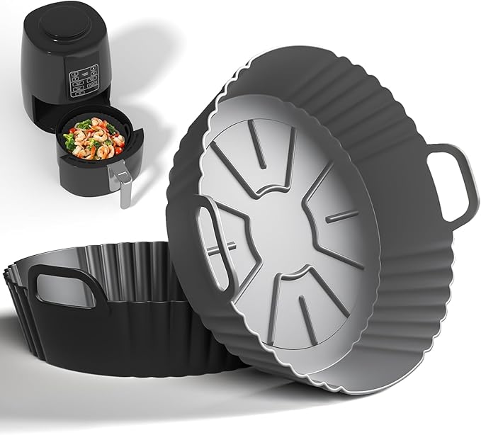 Round Silicone Air Fryer Liners 2 Pack for Ninja AF101 & AF161 Reusable Silicone Liner for 4-5.3QT, Air Fryer Accessories, Compatible with Ninja, COSORI, Tefal, Bear, Chefman