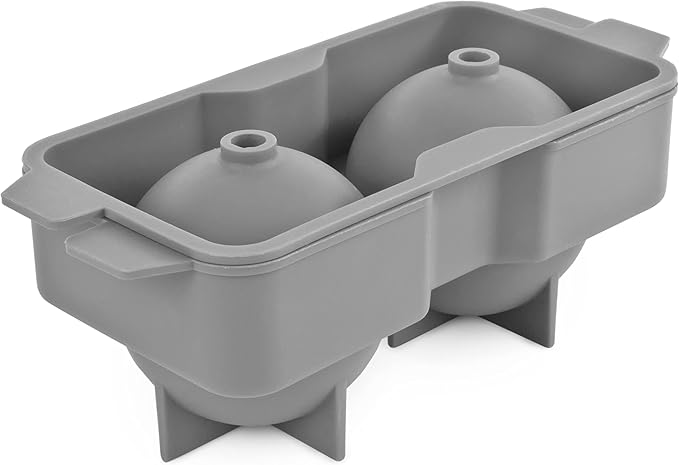 True Sphere Ice Tray, Silicone Mold for 2.25 Inch Extra Large Ice Balls, Easy to Release, Perfect for Whiskey, Bourbon, Cocktails, Mixed Drinks, Bar Cart Accessories, Home Bar Gifts, Set of 1, Grey