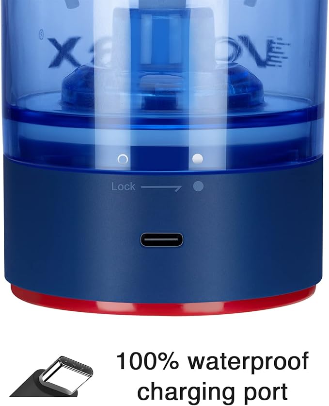 VOLTRX Electric Shaker Bottle - VortexBoost Portable USB C Rechargeable Protein Shake Mixer, Shaker Cups for Protein Shakes, BPA Free, Waterproof, Colored Light Base, 24 oz (Power Blue)