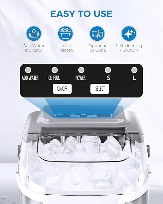 Antarctic Star Countertop Ice Maker Portable Ice Machine with Handle,Self-Cleaning Ice Makers, 26Lbs/24H, 8 Ice Cubes Ready in 6 Mins for Home Kitchen Bar Party (Grey)