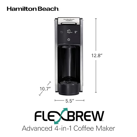 Hamilton Beach FlexBrew Advanced 4-in-1 Single Serve Hot & Iced Coffee Maker with Removable 45 oz. Water Reservoir, Use Pod Packs and Grounds, Fast Brewing, LED Touchscreen, Black (49925)