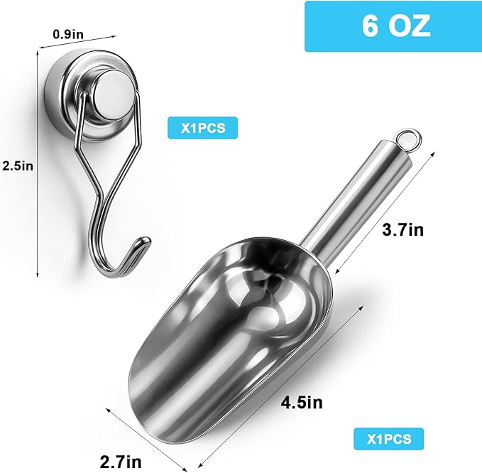 Stainless Steel Ice Scoop for Freezer with Magnetic Hook - Ice Scoop for GE Profile Opal 2.0 Nugget Ice Maker, for Kitchen Bar Party Accessories (6OZ-Silver)