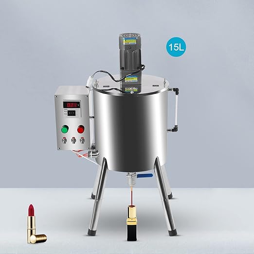 120W 110V Heated Mixing Tank, Stainless Steel Heating Stirring Pot with Stirrer & Temperature Control, for Lipstick Filling, Candle Making, Melting Shoe Polish Ointment Petroleum Jelly (15L)