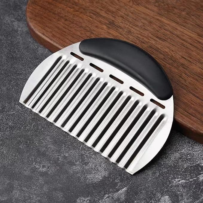 Heavy Duty Stainless Steel Large Crinkle Cutter Wavy Chopper French Fry Slicer for Potatoes Carrot Chips and Fruits, Vegetable, Potatoes, Onions (Black-Style II, 1 PCS)