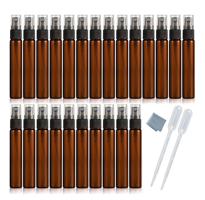 Elfenstall- 25 Pack Set 10ML Protable Refill Bulk Atomizer Spray Travel Perfume Bottle Hydrating Empty Bottle (Amber)