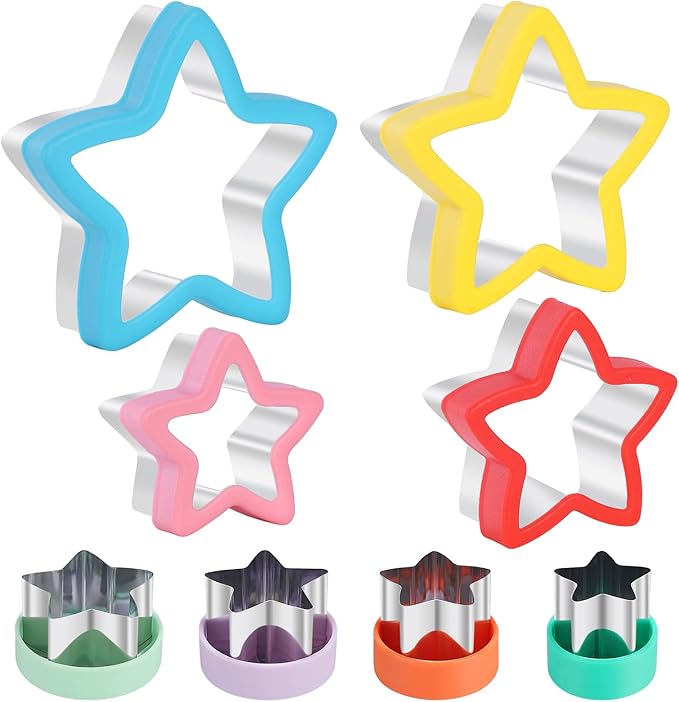 8-Piece Star Cookie Cutter Set with Storage Box - Heavy Duty Stainless Steel Baking Tools, Plastic Handles, Dishwasher Safe, Kids Friendly for Cookies, Biscuits, Vegetable, Fruit and Sandwiches