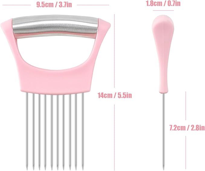 Pink Stainless Steel Onion Holder for Slicing,Onion Slicer Holder, Onion Cutter for Slicing of Onions, Tomatoes,Avocados,Eggs and Other Vegetables,Valentine's Day Gift Kitchen Utensils (Pink)