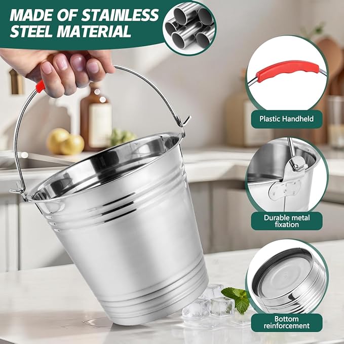 OBTANIM 3 Pack 5L Stainless Steel Metal Ice Buckets Champagne Drink Cooler Storage Ice Pails with Handle and Lid for Party Favors Organizing Home Parties Bar Cooling Supplies