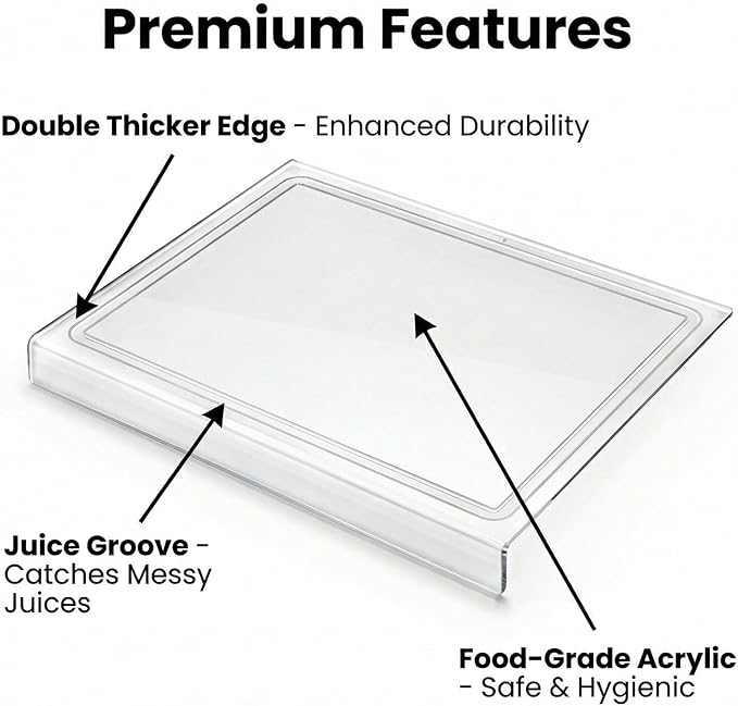 Acrylic Cutting Board with Counter Lip,18x14 Inch Clear Chopping Board, Non-Slip Ease to Clean Anti-Scratch Kitchen Cutting Boards with Lip for Countertop,Ideal for Food-Fruits,Bread,Vegetables Prep