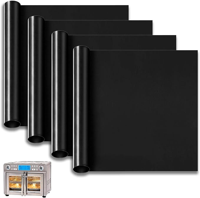 Oven Liners for Bottom of Oven, 13.8"x12" Reusable Non-Stick Heat Resistant Accessories Mat for Emeril Lagasse Dual Zone 360 Air Fryer Oven 25 QT Extra Large and more, 4 Pack
