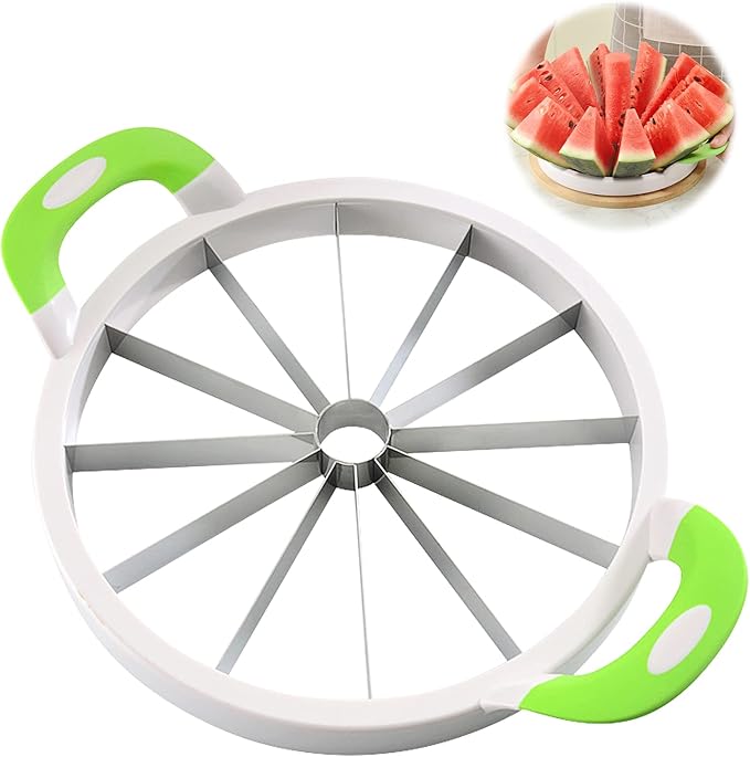 Extra Large Watermelon Slicer Cutter Comfort Silicone Handle Stainless Steel Round Divider for Cantaloup Melon,Pineapple,Honeydew,Cutting Slicing Kitchen Tools