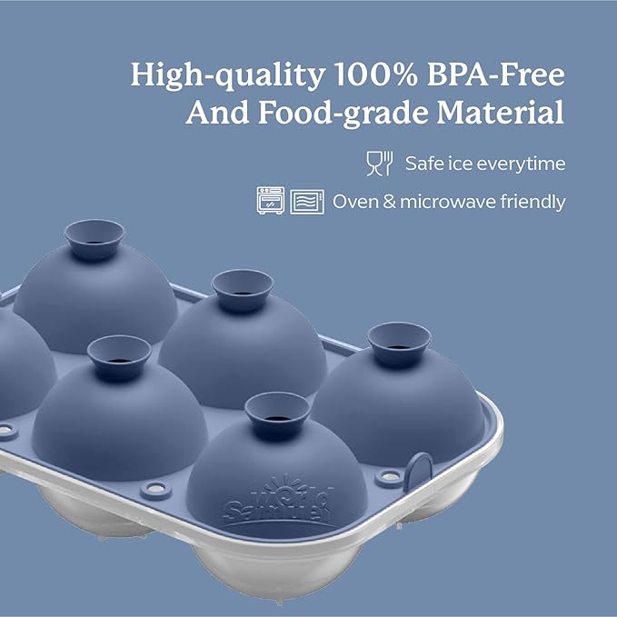 Samuelworld Large Ice Ball Maker with Lid, 6 x 2.5 Inch Ice Balls - BPA Free, Easy To Fill Round Silicone Ice Tray, Perfect Spheres Craft Ice Maker for Whiskey, Cocktails (Purple-Blue)