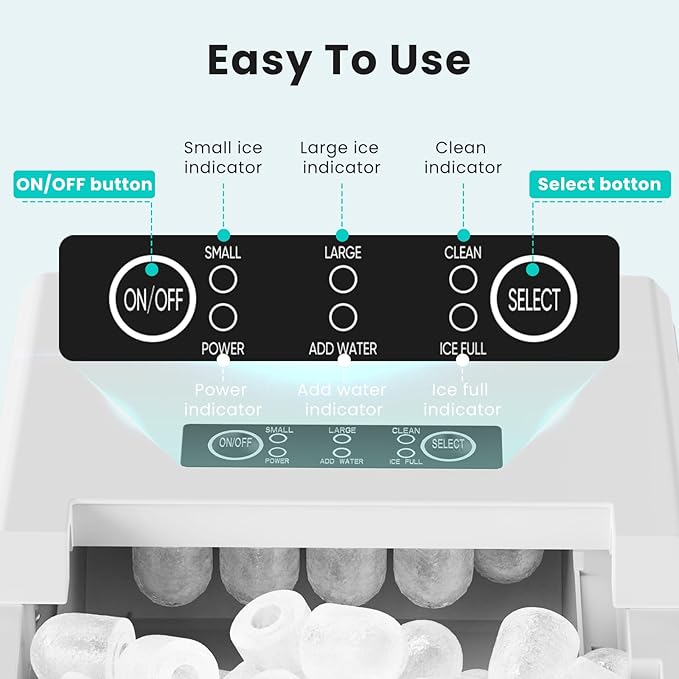 OLIXIS Ice Maker Machine with Handle,26lbs in 24Hrs,9 Ice Cubes in 6 Mins,Auto-Cleaning Portable Ice Maker with Basket and Scoop, Countertop Ice Maker for Home, Kitchen, Camping, RV - Sleek White