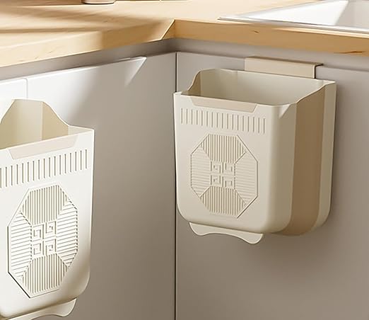 YIKANGHENG Foldable Hanging Trash Can, 8.5 Inch x 8 Inch x 4.72 Inch White Plastic Kitchen Waste Bin (M)