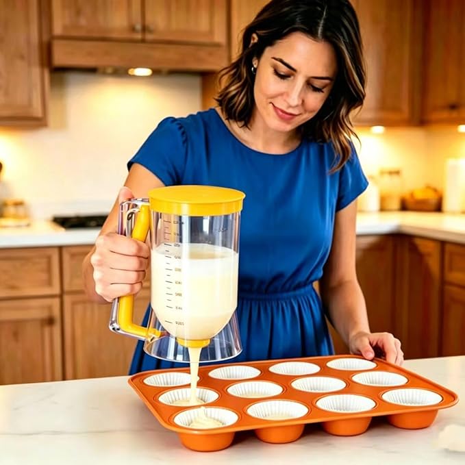 BBSTARZ Batter separator Cupcakes Pancakes Cookie Cake Waffles Batter Dispenser cookie separator batter Cream Speratator Cup Measuring Baking Tools(Orange)