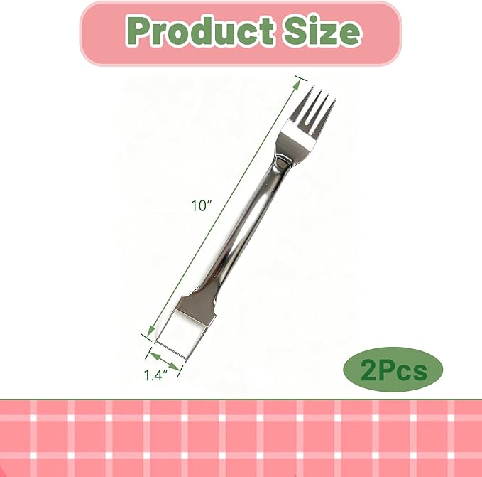 2Pcs Watermelon Fork Slicer Cutter, 2-in-1 Stainless Steel Fruit Watermelon Slicer, Portable Melon Cutter Knife Tool with Grip Handle for Home Party Camping Kitchen Gadget