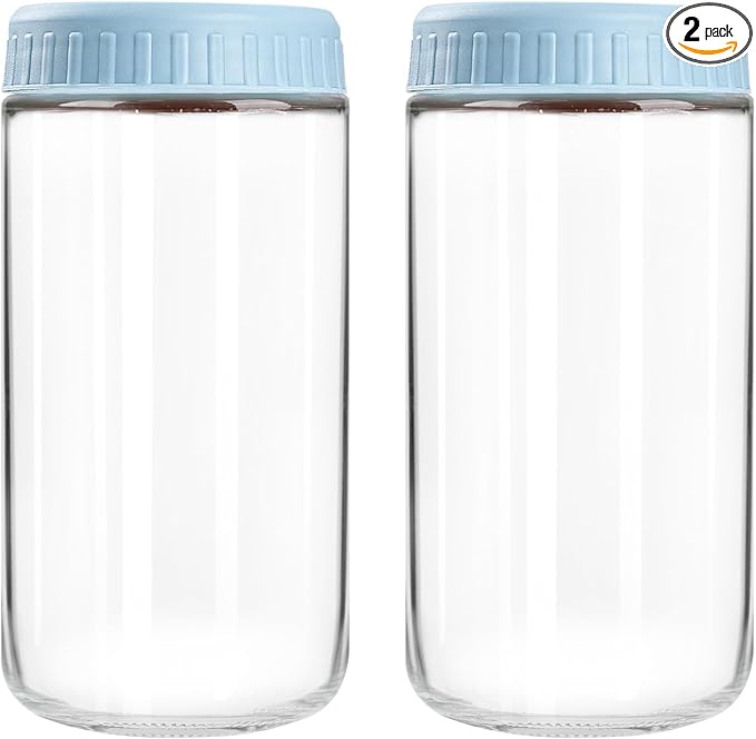 SHOWIN Overnight Oats Containers with Lids, 24oz Glass Jars with Lids 2 pcs, Light Blue, Wide Mouth Mason jars for Salad, Yogurt, Snacks, Meal Prep
