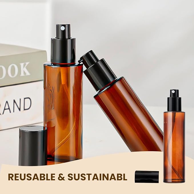 2 PCS 120ml 4oz Amber Glass Spray Bottles Refillable Glass Travel Bottles Fine Mist Spray Bottles Containers Cosmetic Bottles for Essential Oils Perfumes Other Liquids