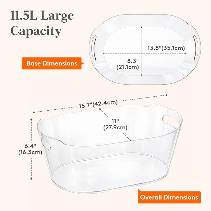 Lifewit 11.5L Ice Bucket for Parties, Large Plastic Drink Cooler for Champagne Wine, Beer, Clear Beverage Tub for Mimosa & Cocktail Bar, Portable Chiller for Party Hosting & Serving