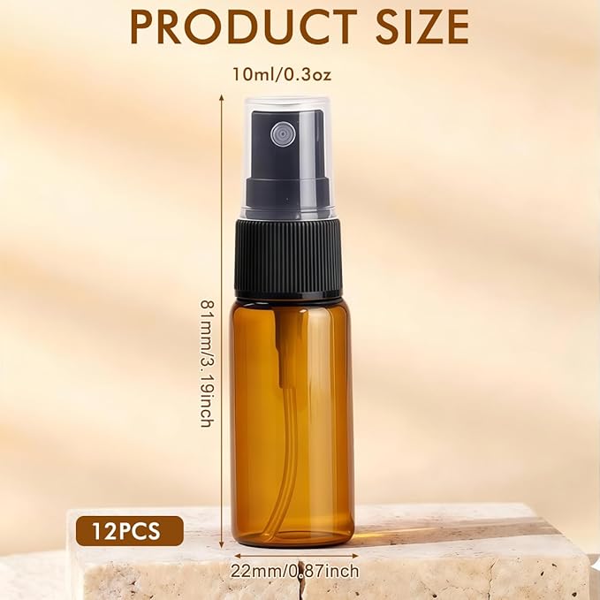 UPSTORE 12Pcs 10ml/0.34oz Glass Spray Bottles Empty Refillable Fine Mist Spray Bottle Dispenser with Cap Essential Oil Liquid Containers Jar for Perfume