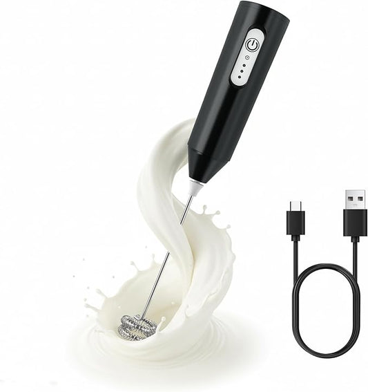 Puraville Rechargeable Milk Frother Handheld, 3 Speeds Electric Whisk Drink Mixer, Type-C Charging BPA Free for Coffee, Latte, Cappuccino, Egg, Cream, Black