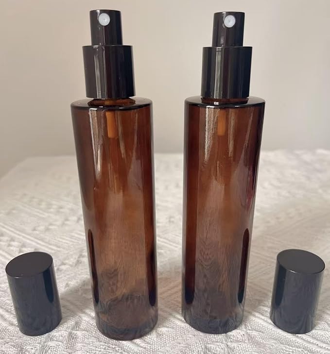 2PCS 4oz /120ml Upscale Amber Glass Spray Bottles Refillable Fine Mist Spray Bottles Cosmetic Containers for Make Up Water Essential Oil Aromatherapy Makeup Travel