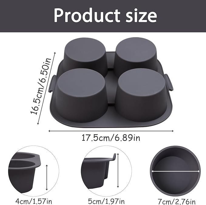 Silicone Muffin Tray for Air Fryer 1Pcs, 4-Cups Nonstick Muffin Pans with Carrying Handle, Silicone Cake Pans for Baking Cupcakes Pudding Dessert Quiches Tart, Grey