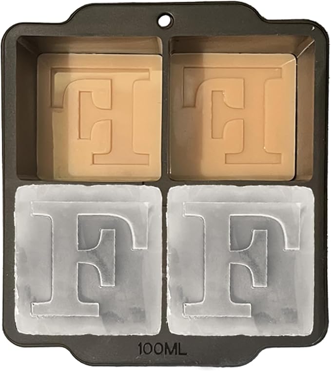 Monogrammed Ice Cubes Mold with Lid, 2 inch Whiskey Ice Cube Tray, Personalized Initials Silicone Cocktail Ice Cube Mold, Wedding Monogram, Thank You Gift, Gifts for Dad (Letter F)