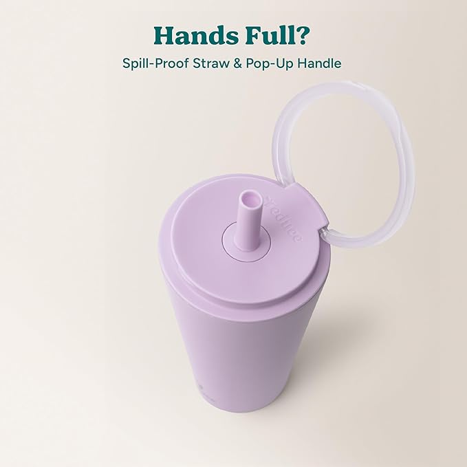 REDUCE Halo 32 oz Stainless Steel Vacuum Insulated Tumbler - Spill Proof Travel Mug with Flip Handle Lid - Keeps Drinks Cold for 32 Hrs - Dishwasher Safe - Cupholder Friendly - Lilac Bud