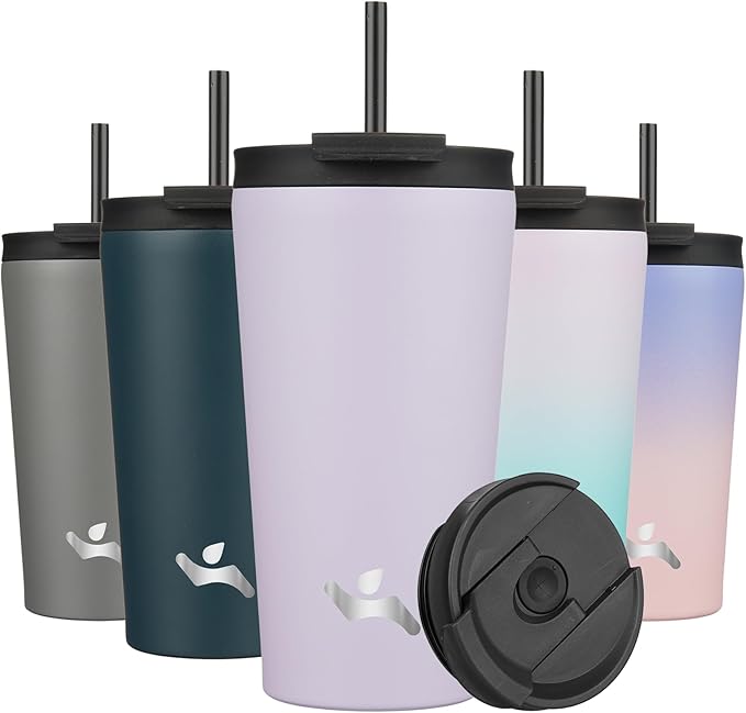 Konokyo 18 OZ Insulated Tumbler with Lid and 2 Straws Stainless Steel Water Bottle Vacuum Travel Mug Coffee Cup,Taro