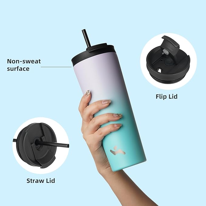Konokyo 34 OZ Insulated Tumbler with Lid and 2 Straws Stainless Steel Water Bottle Vacuum Travel Mug Coffee Cup,Lavender Green