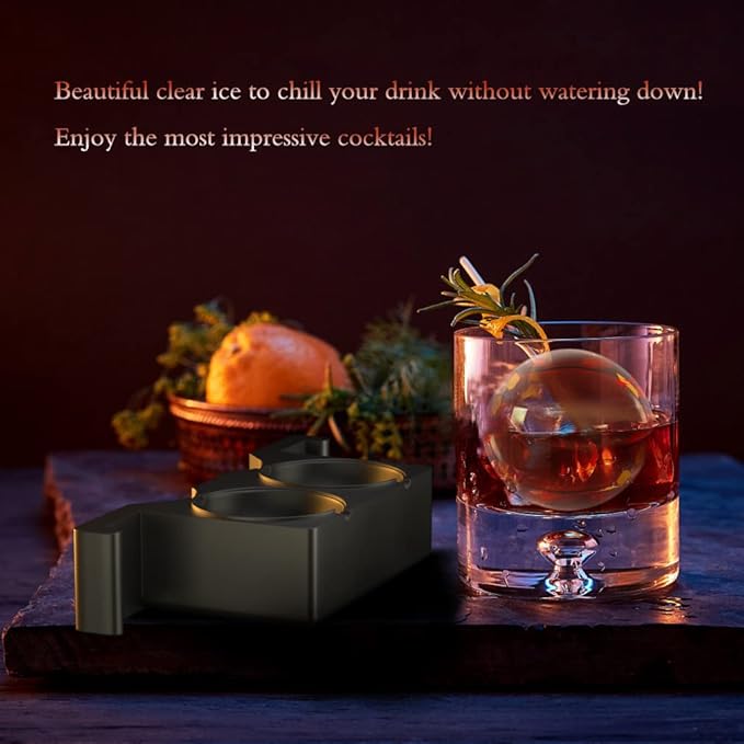 TINANA Clear Ice Ball Maker, 2.5” Crystal Clear Ice Cube Tray Make 2 Large Sphere Ice Balls for Whiskey Cocktails & Bourbon