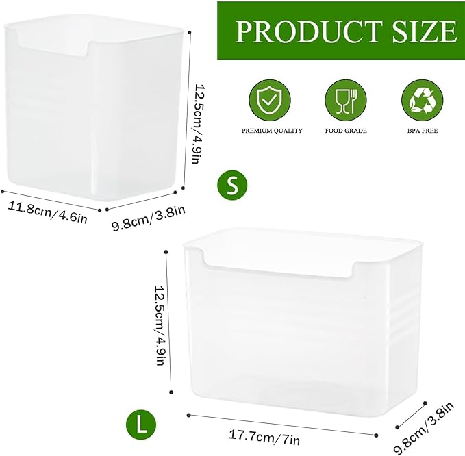 6 Pack Refrigerator Organizer Box, Plastic Refrigerator Side Door Storage Containers, Space-Saving Organizer Bins for Refrige, Refrige Drawers for Fruit and Vegetable (Clear, L×6)