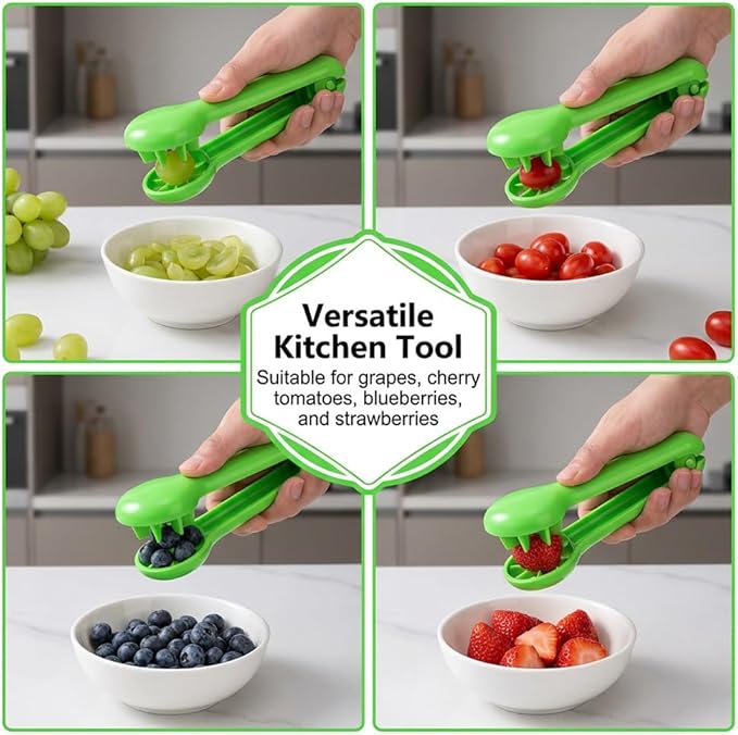 Grape Cutter Slicer, 2026 New Grape Cutter Tool, Grape Tomato Cherry Strawberry Cutter Tools Into 4 Pieces for Vegetable Fruit Salad, Quarter Grape Slicer Kitchen Gadget (2PC)