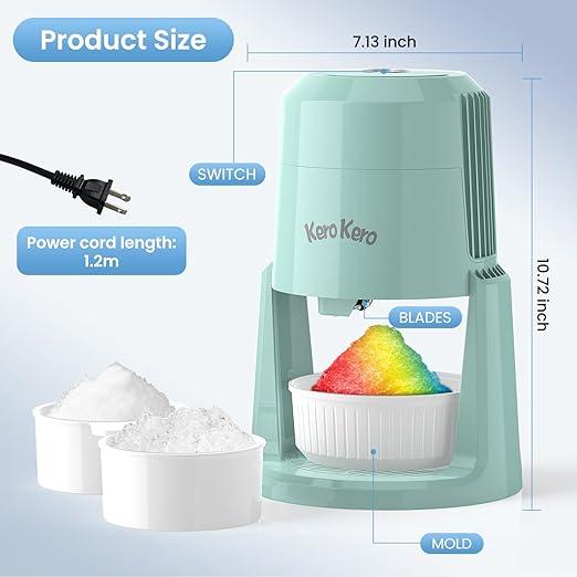 Professional Shaved Ice Machine: RX03 Electric Snow Cone Maker & ICEE Machine for Home, 60W Power, 120V Universal Voltage, Create Fluffy Ice Snow Cones, Slushies and Frozen Treats-Green (Green)