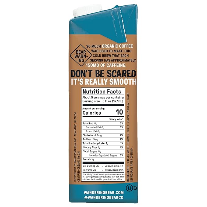 Wandering Bear Organic Cold Brew Coffee Variety Pack - Extra Strong, Bold, Smooth, Unsweetened, Shelf-Stable, Ready to Drink & Vegan, Iced Cold Brewed Coffee Drink - 32 fl oz (3pk - Vanilla, Caramel, Mocha)