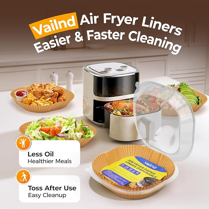Air Fryer Paper Liners, 200pcs Air Fryer Liners Disposable, 8" Square Baking Paper Liner for 5-8 qt Airfryer Basket, Non-stick and Oil Proof Parchment Paper for Oven, Pans & Baking