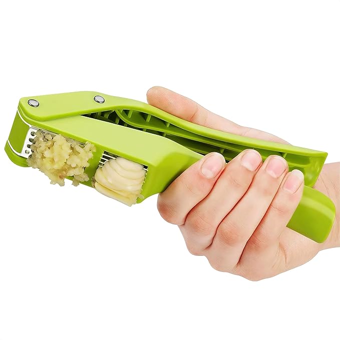 2 in 1 Garlic Slicer and Mincer - Multipurpose Garlic Press and Slicer, Stainless Steel and Durable Plastic, 7.6 x 1.7 x 2.5" Convenient Size, Easy to Use and Clean, Good for Home and Commercial Use