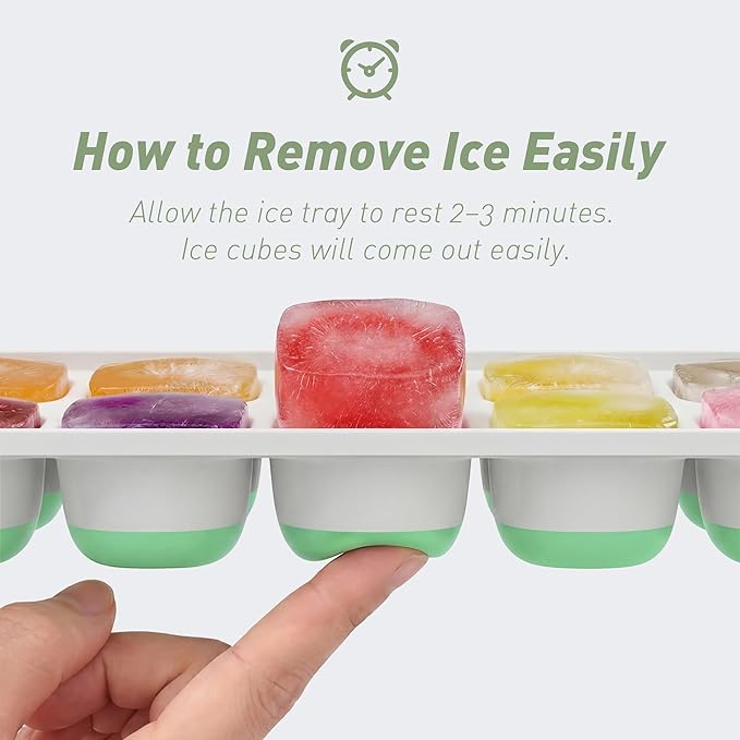 ChefAide Ice Cube Tray with Lid, 4 Packs 56 Cubes Durable Stackable Ice Cube Trays for Freezer with Removable Lids, Easy-Release Plastic & Silicone Ice Tray for Cocktail, Coffee