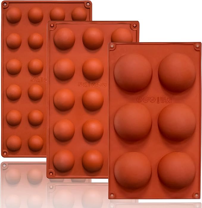 Lerykin Semi Circular Silicone Molds, Non-Stick Silicone Chocolate Molds,3 Packs Baking Molds for Making Chocolate, Cake, Jelly, Desert, Biscuit, Dome Mousse (6 Cups, 15 Cups and 24 Cups)