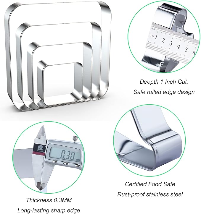 Rounded Square Cookie Cutter Set Large - 5 Inch, 4 Inch, 3 Inch, 2 Inch - Geometric Frame Plaque Cookie Cutters Shapes Molds - Stainless Steel