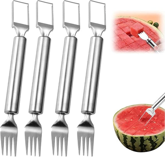 4 Packs 2-in-1 Watermelon Fork Slicer Fruit Cutter, Stainless Steel Watermelon Cutter Artifact, Watermelon Cut ter Slicer Tool Fruit Forks Sli cer Knife Kitchen Gadgets