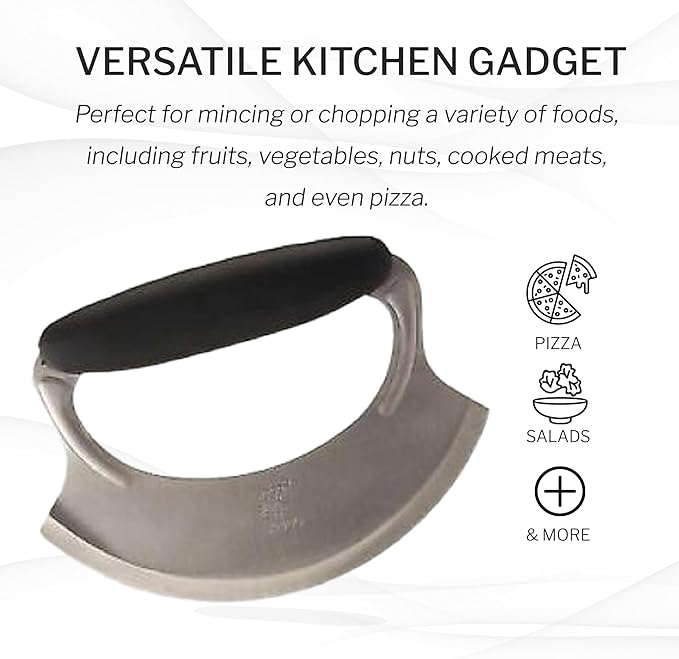 Amco Mezzaluna 2-Pack Herb Chopper with Silicone Handle & Stainless Steel Blade - 4.9" Dishwasher Safe Chopping Tool for Herbs, Vegetables & Garlic - Non-Slip Grip, Easy to Use & Comfortable to Hold