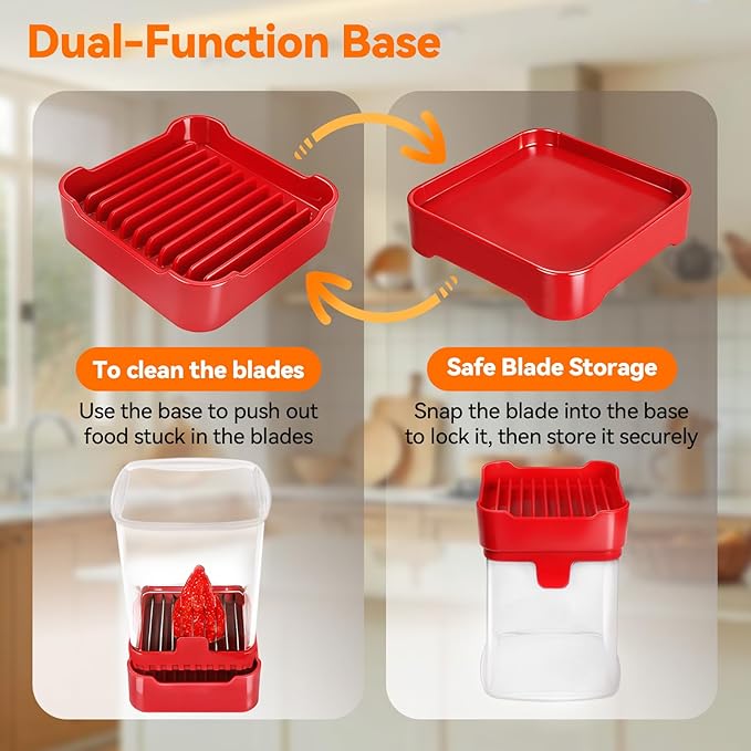 3-in-1 Strawberry Banana Egg Slicer Cup | Detachable Fruit Cutter with Push Plate for Effortlessly Safe Slicing | Quick Meal Prep & Snacks Kitchen Gadget (Red)