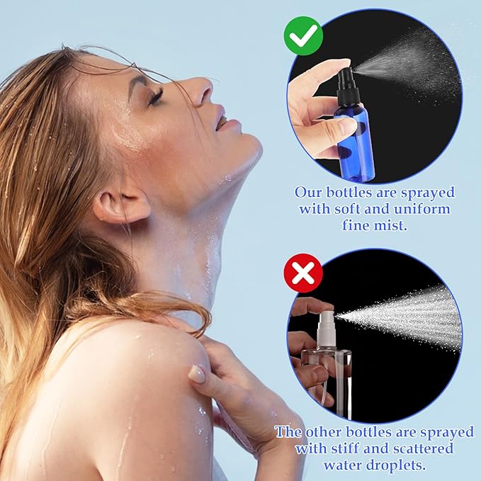 60 Pack Small Spray Bottle 2 oz Spray Bottle with Small Fine Mist Spray and Plastic Cap, Refillable for Essential Oils, Bath, Beauty, Hair & Cleaning(Blue)